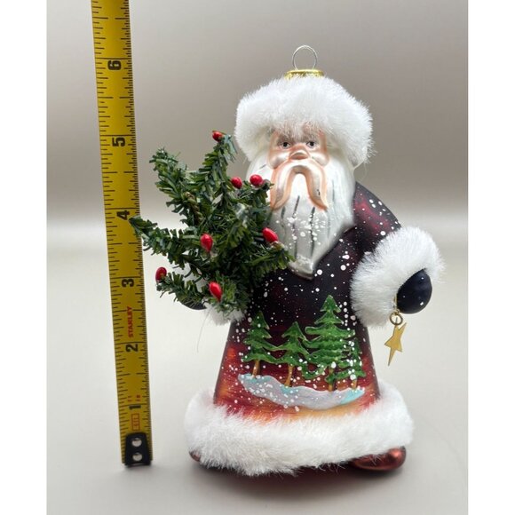 Vintage Glass Santa Claus Christmas Tree Ornament Hand Painted Forest Scene - Picture 4 of 8